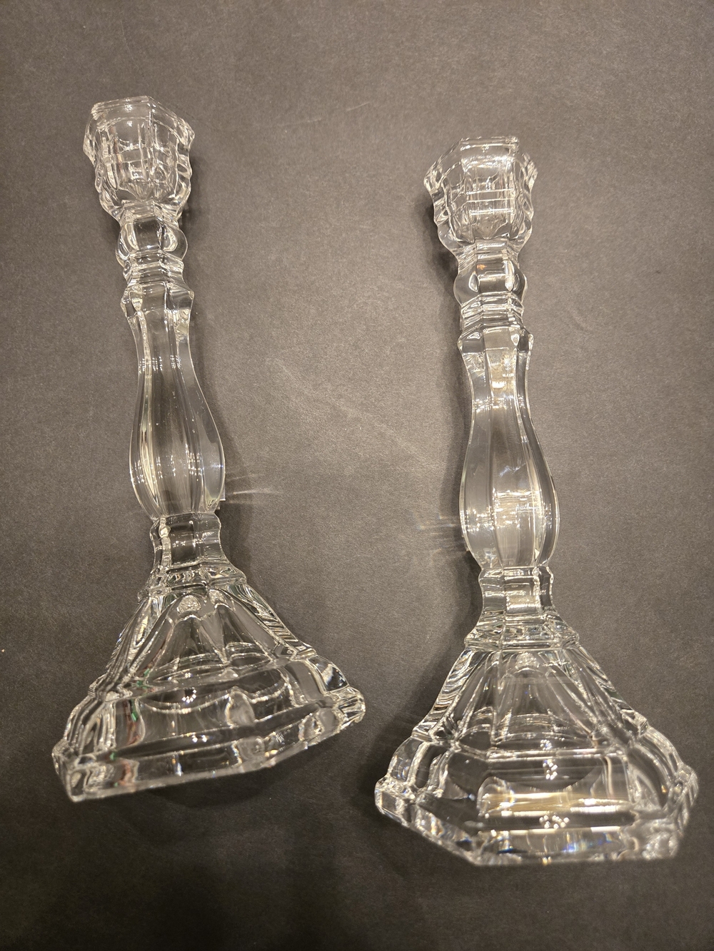 Tiffany & Co. Hexagonal Lead Crystal Candlestick Holders Pair - Flawed